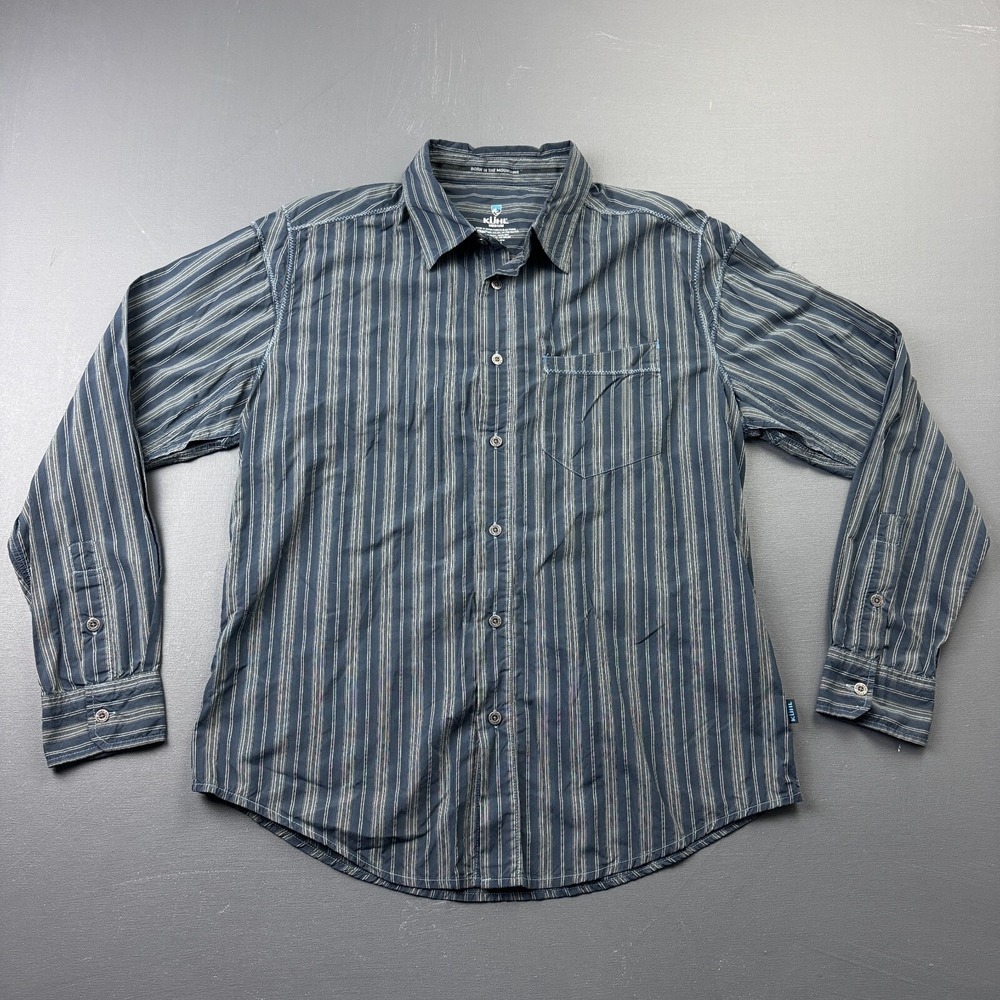 KÜHL Men's Size M Blue Striped Button Up Shirt Long Sleeve Vented Hiking Fishing